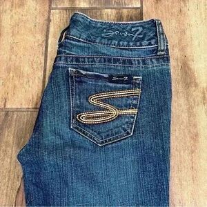 Seven7 Women's Skinny Jeans - Dark Blue with Gold Stitching